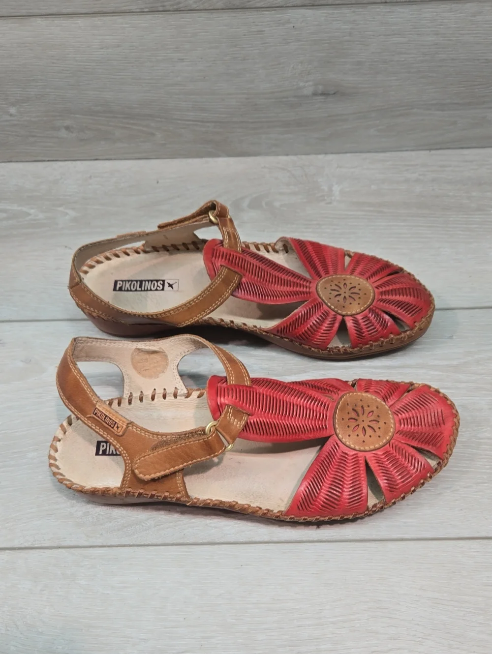 Pikolinos Women Puerto Vallarta scarlet Leather Sandals Clog Shoes Sz 39/8.5
